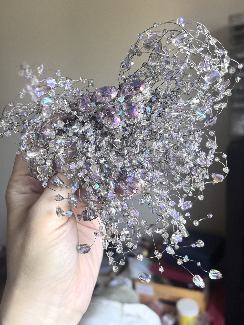 Iridescent Crystal Bridal Hairpiece - Sparkling Silver & Lilac